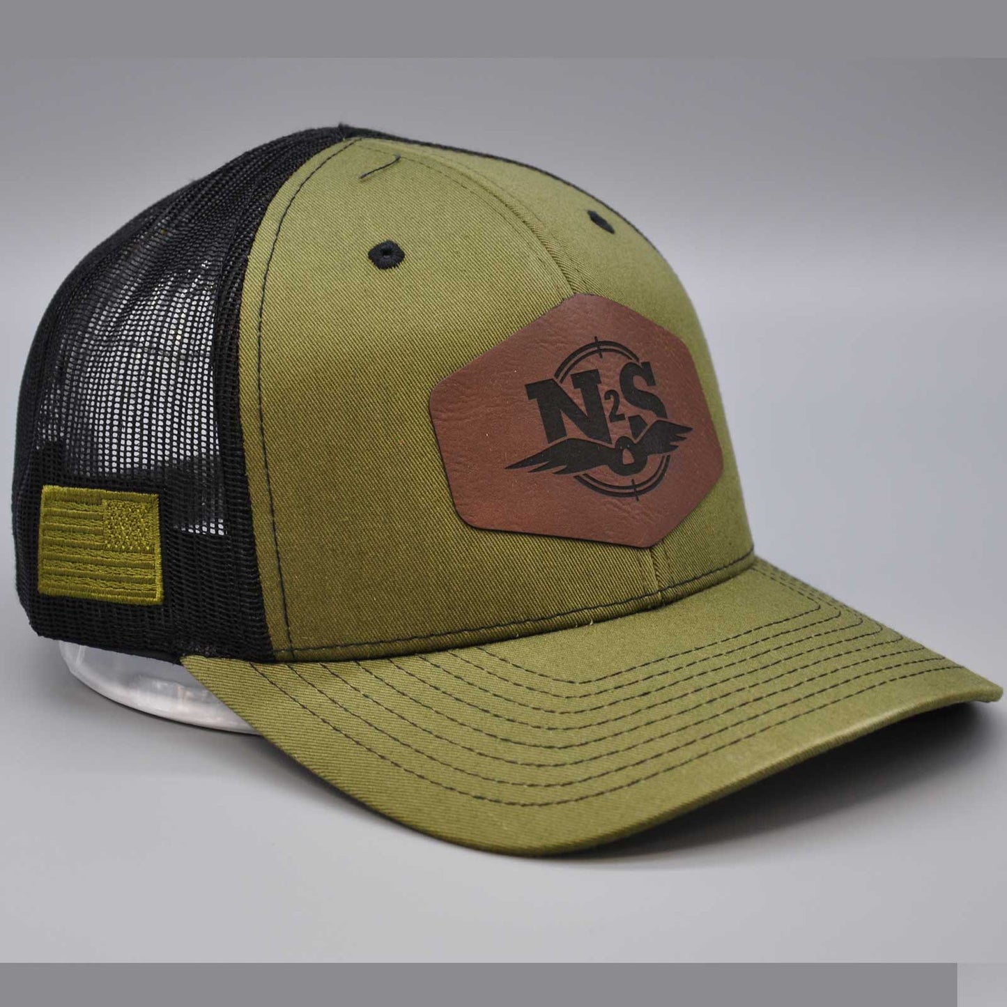9 Line OD Green/Black Leather Angry Duck Patch